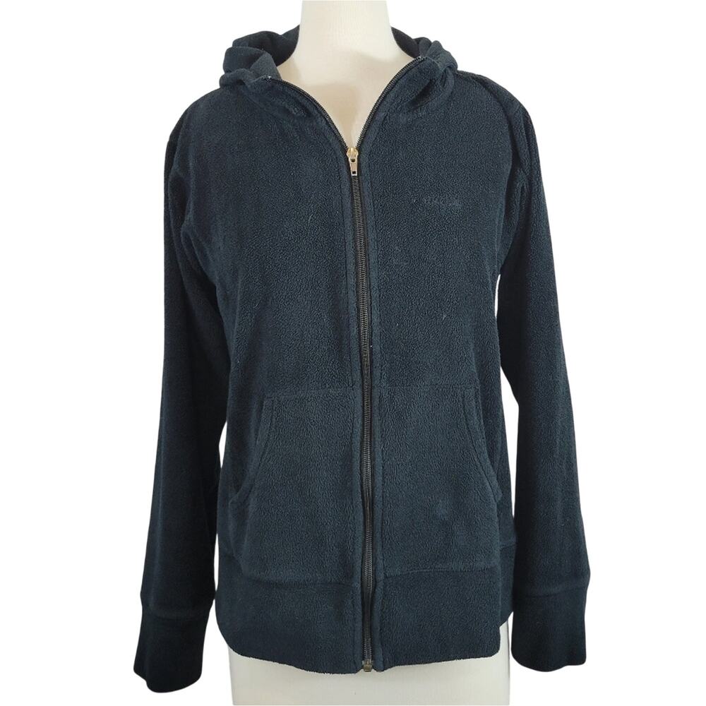 Patagonia Fleece Full Zip Hoodie Polyester Front Pockets Black Womens Medium